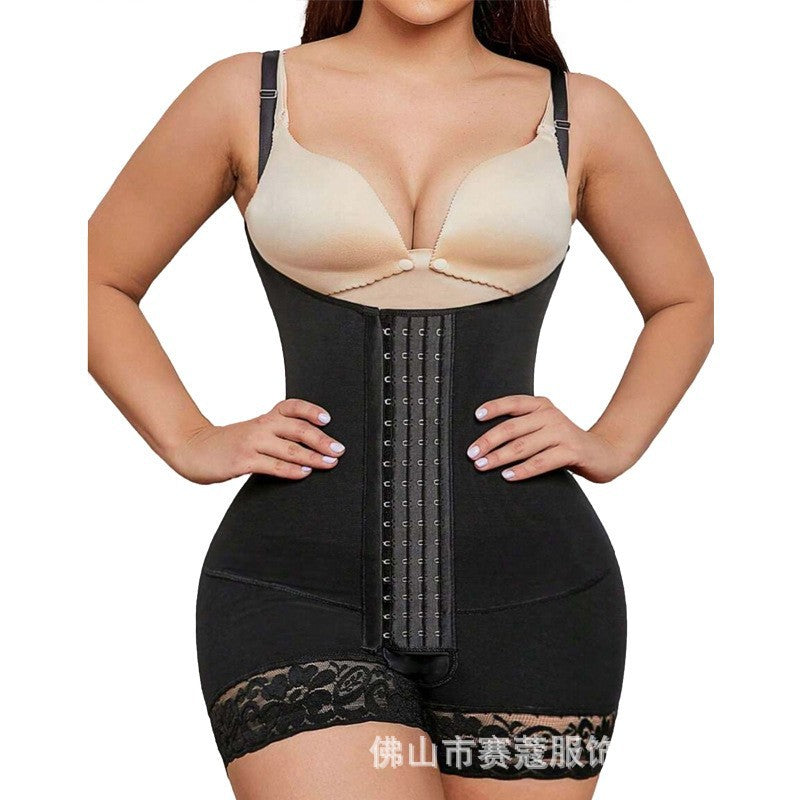 new cross-border hip-lifting and tummy-control shapewear bodysuit - buttoned mesh body shaper with open crotch and butt-lifting corset