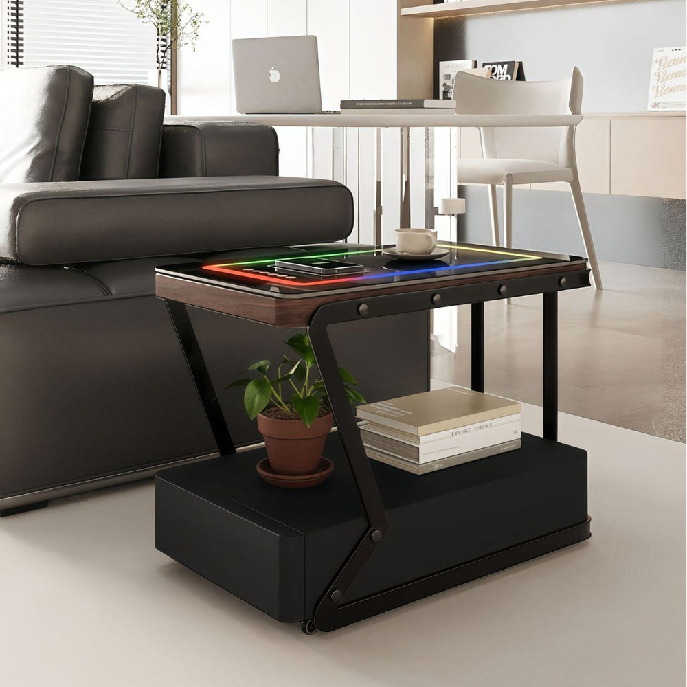 All solid wood movable coffee table smart sofa side table modern casual corner table living room multifunctional storage cabinet movable