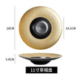 Gold-trimmed ceramic dinnerware: western steak plates, sushi rectangular dishes, hotel gold-edged buffet plates - wholesale