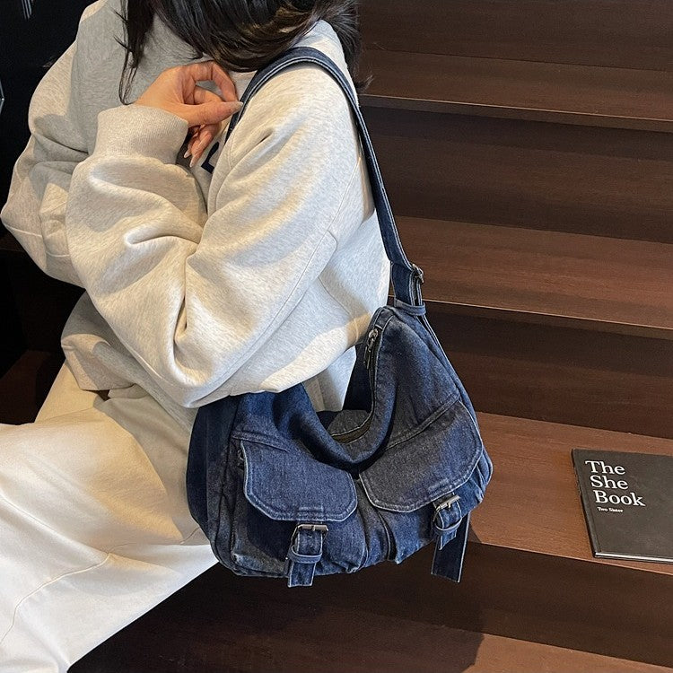 Cross-border denim bag women's 2025 new trendy fashion tote bag shoulder bag large capacity messenger bag