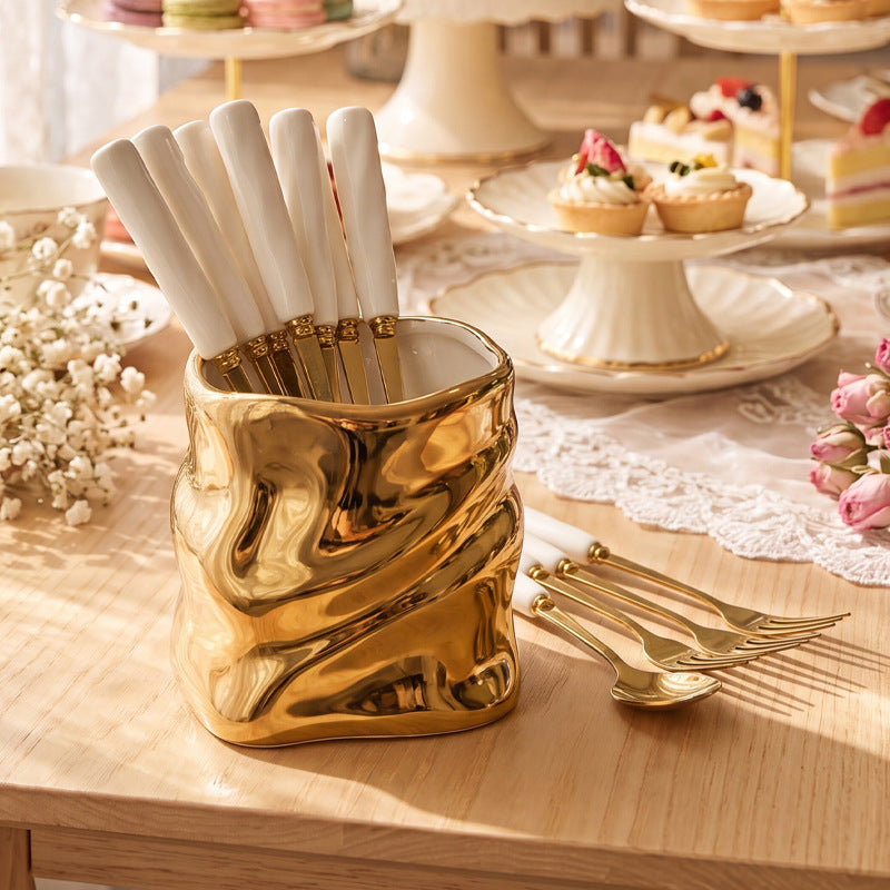 stainless steel creative twisted shape fruit fork set creative colorful ceramic storage jar wholesale