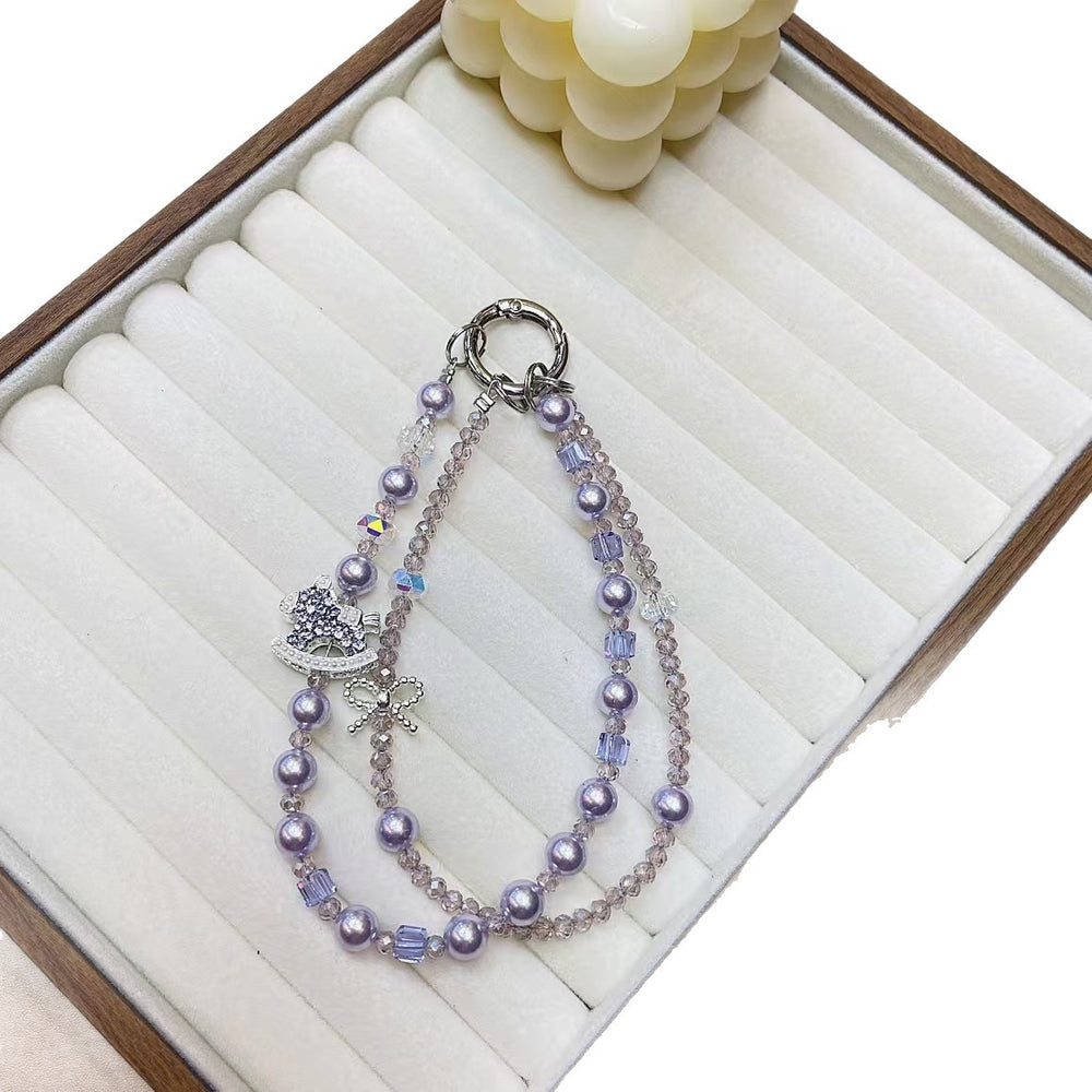 Women's mobile phone chain creative insfashion mobile phone pendant diy handmade pearl crystal rhinestone double chain lanyard new arrival