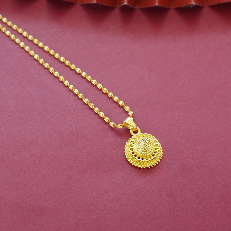 Wholesale cross-border middle eastern conical design gold-plated necklace, pendant, earrings, and ring three-piece jewelry set