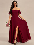 European and american style off-the-shoulder ruffle chiffon maxi dress - women's wedding french dress - high-quality, luxurious evening gown