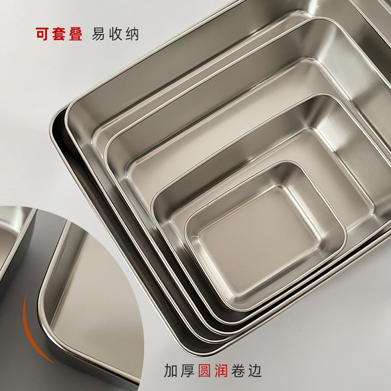 Sushi display plate sushi box 304 stainless steel tiramisu tray rectangular with lid fresh-keeping box for stalls