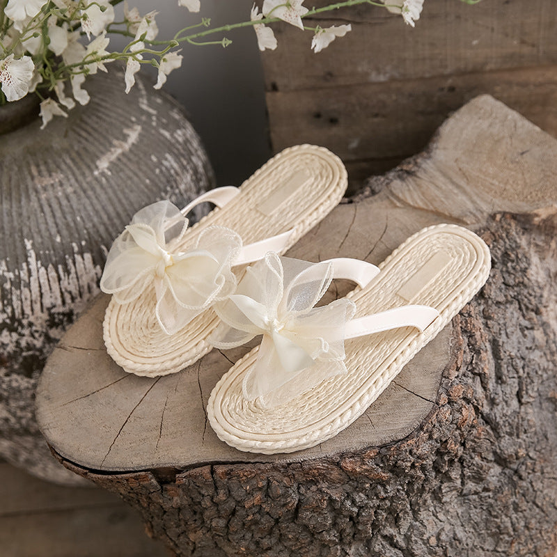 Women's flip-flops summer outdoor wear fashion non-slip beach thong sandals ins style seaside bowknot flip-flops