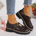 Exportplus size british style thick sole loafers for women  new belt buckle carved cut out small leather shoes wholesale
