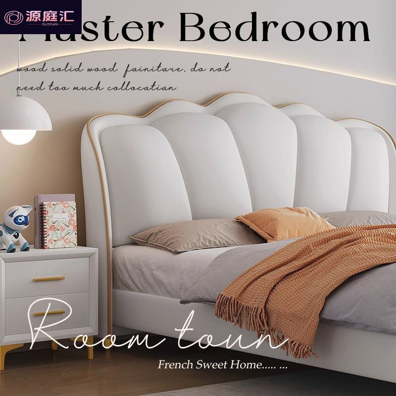 Accessible luxury wedding bed small apartment rental bed french cream style leather bed modern master bedroom large bed casual double bed