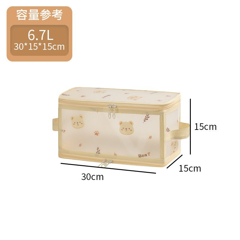 New PP waterproof storage box transparent with zipper clothing storage box original cartoon desktop cosmetics finishing box