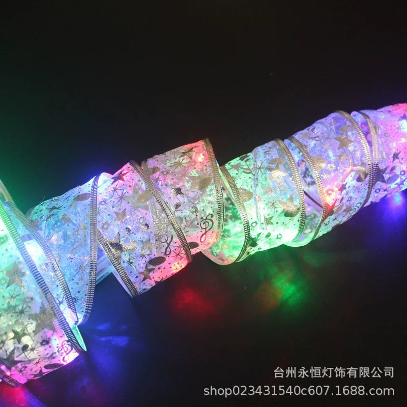 Cross-border new led Christmas ribbon small lights Christmas tree decoration bronzing ribbon light string Holiday decoration flash lights
