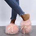 Baotou furry slippers for women outwear2024fall and winternew arrivalbows imitation fox fur fairy style flats cotton slippers