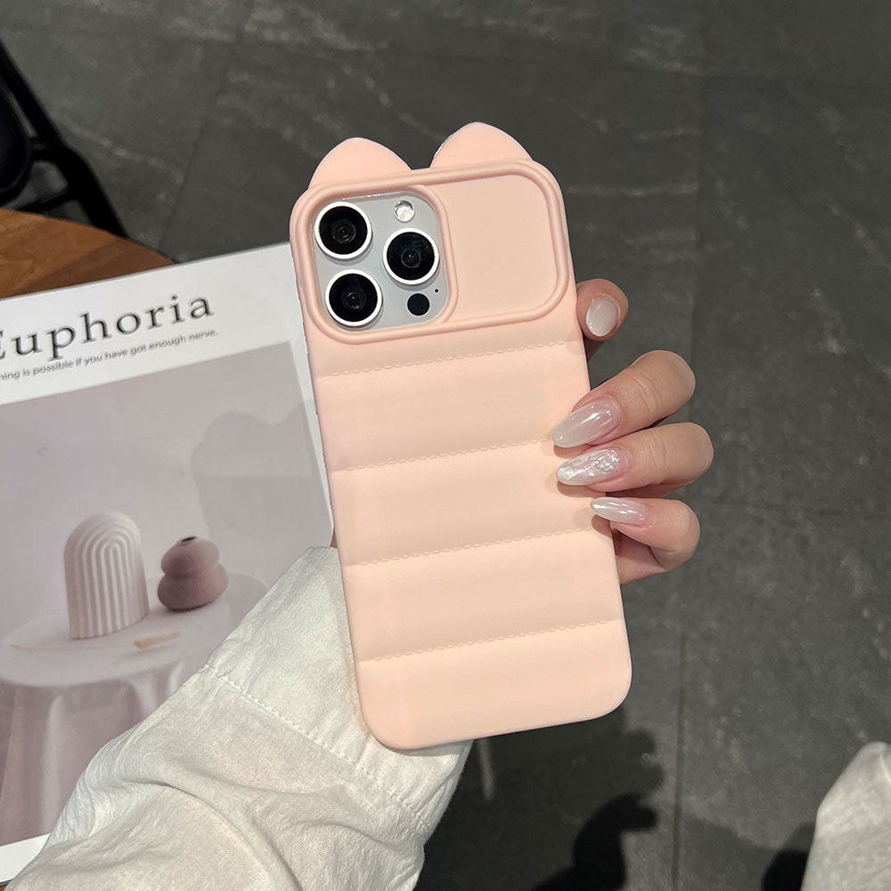 3d cat ear striped case for apple 17 pro max iphone 16 - large hole side cat paw soft case