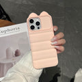 3d cat ear striped case for apple 17 pro max iphone 16 - large hole side cat paw soft case