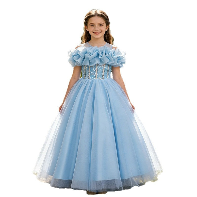 fashion style girl dress long flower girl dress wedding dress catwalk piano performance girl birthday princess dress