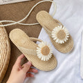 Sunflower slides women's flat outdoor wear imitation straw weaving travel beach shoes summer new anti-slip slippers women