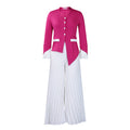 D553 women's foreign trade spring  new fashion flared sleeve top and pleated wide-leg pants set - african two-piece outfit