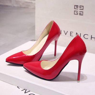 European style nude stiletto heels pointed toe black work pumps women's patent leather blue plus size shoes red wedding shoes