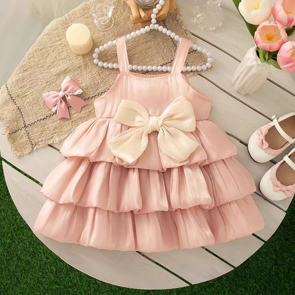 Pink bow tutu dress - girls' summer outfit  - super cute, minimalist, fairy-tale baby sundress
