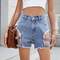 Fashion cross-border hot girl style ripped denim shorts high waist raw edge strap design hot pants stylish exposed legs slimming look