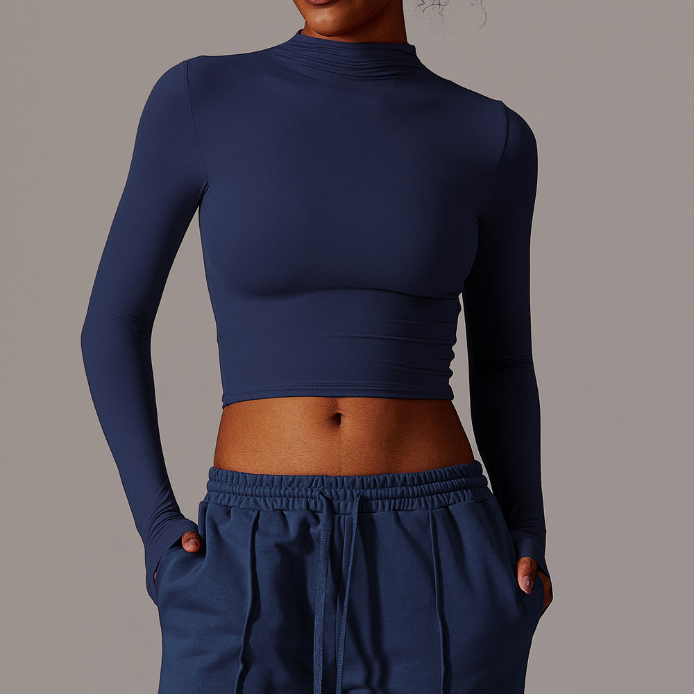 European and american style quick-dry long sleeve workout top - high neck, compression fit, versatile outerwear, yoga shirt 8933