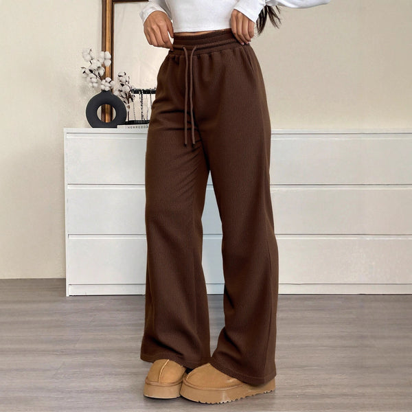 Cross-border Europe, America and 2025 new solid color versatile waffle fabric loose drawstring pocket straight casual trousers