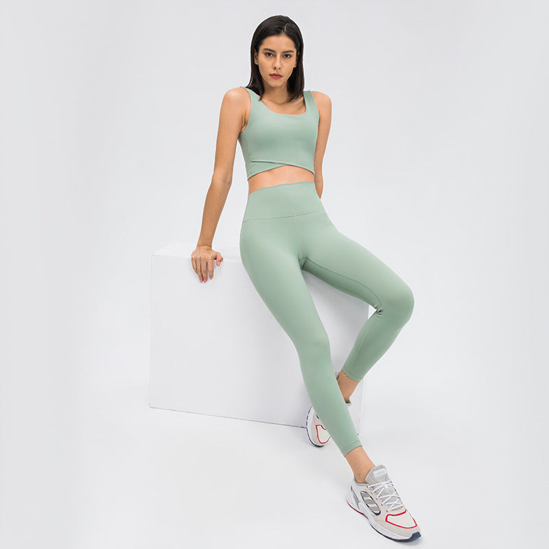 Dianqian comfortable nude yoga pants women's high waist hip lifting running tight stretch sports fitness pants d19037-2