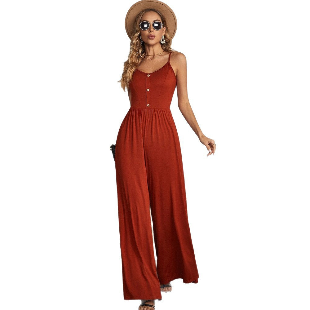 european and american style new summer women's jumpsuit - solid color casual sleeveless loose-fit romper