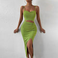 European and american  women's clothing  new hollow-out slit waist-cinching bodycon knit cami sexy dress - in stock