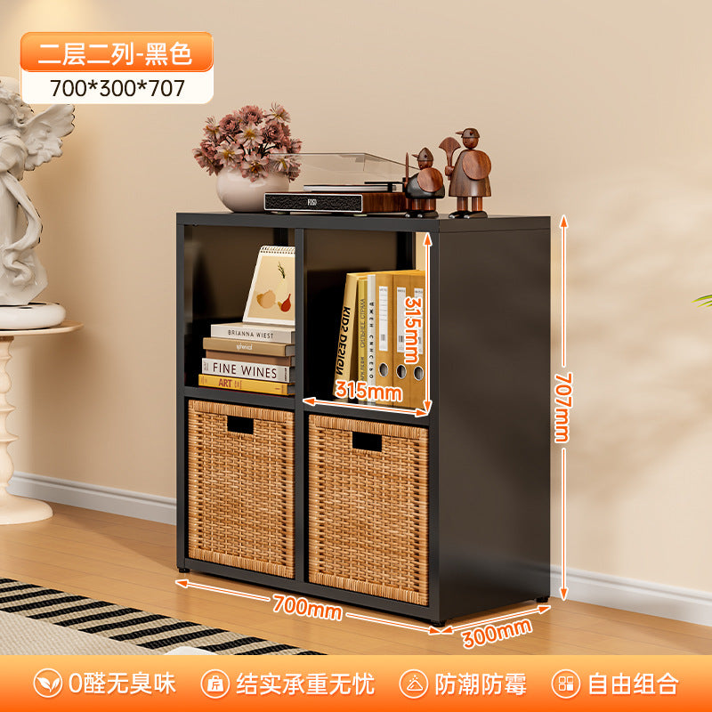 Modular grid storage cabinet - freestanding or wall-mounted, steel bookcase for home, kids' picture books, minimalist storage