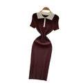Korean ins summer new style niche styleretro polo collar short sleeve silmslimming lookelegant hip-covering knittingdress