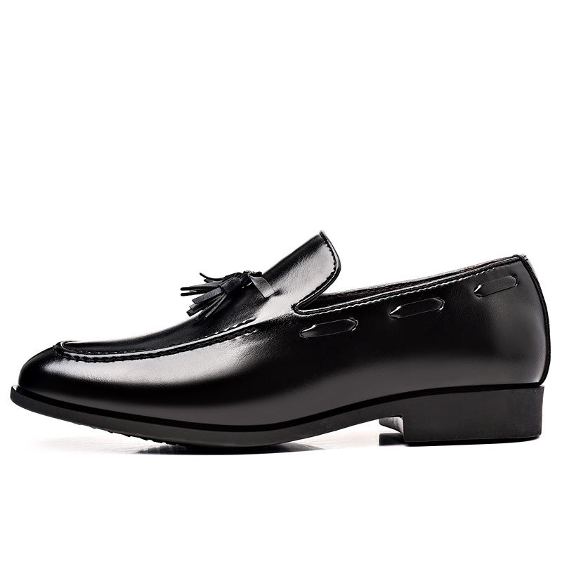 Men's black leather dress shoes - british style, summer breathable, pointed toe, versatile for young professionals and students, black work shoes