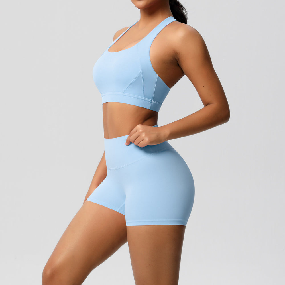 cloud-feeling tight yoga sports vest bubble wrap bra hip-lifting shorts running fitness yoga clothes two-piece set