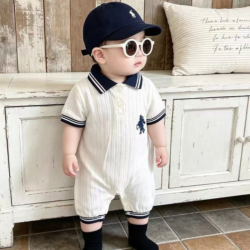 Summernew arrivalk-style baby style polo collar short-sleeved khaki baby boy outwear romper super cute one-piece