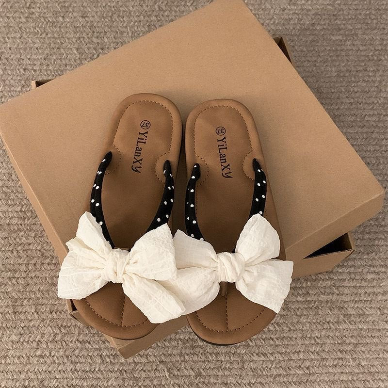 Super fairy bowsflats flip-flops for women summer outwear 2025new arrival with skirt best sellingnon-slip sandals ins