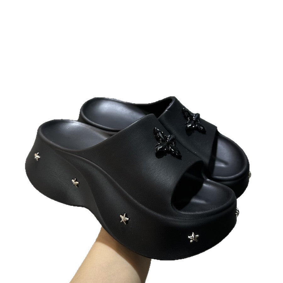 Thick sole slippers for women outwear summer 2026new arrival travel summer one-line sandals slippers for students to increase height