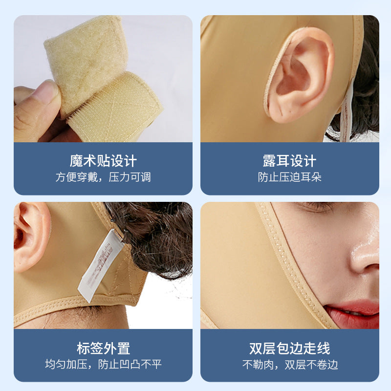 Customized cheekbone sculpting post-op face mask - v-line, nasolabial fold, chin shaping headgear - women's face slimming elastic band