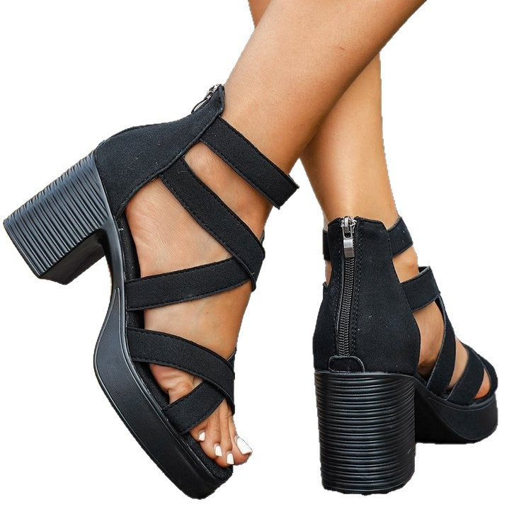 Exportplus sizesummernew arrival sandals cut out fish mouth thick high heels waterproof platform thick sole zipper roman women's sandals