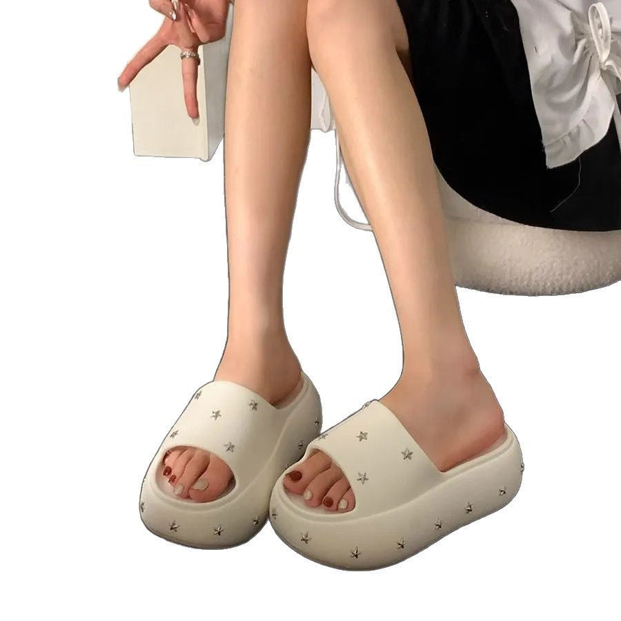 Thick sole heightened sandals women's 2026 new arrival summer outwear casual stars fashion easiest for match high heels one-line slippers