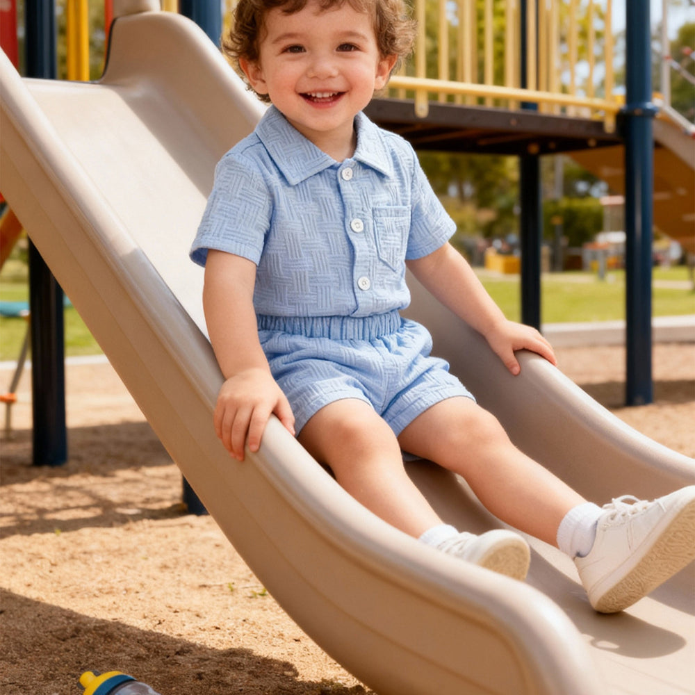 Baby boy casual turn-down collar textured fabric outfit set