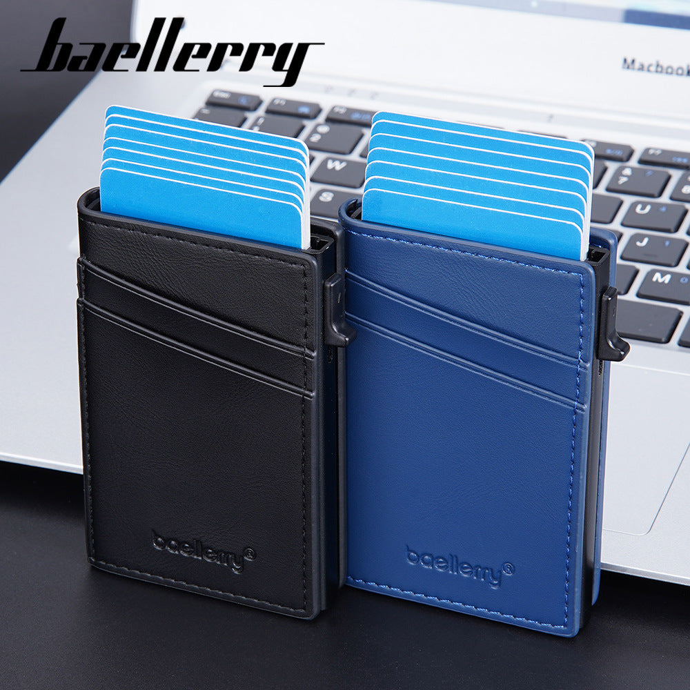 BAELLERRY new men's side push automatic elastic card RFID card bag business anti-magnetic card clip simple card box