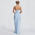 Amazon  new arrival: halter neck v-neck sexy bodycon dress - vertical pleated tie-up backless slit dress for women