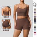 New arrival: cross-border brushed solid color racerback compression breathable yoga set - women's activewear running & fitness shorts set