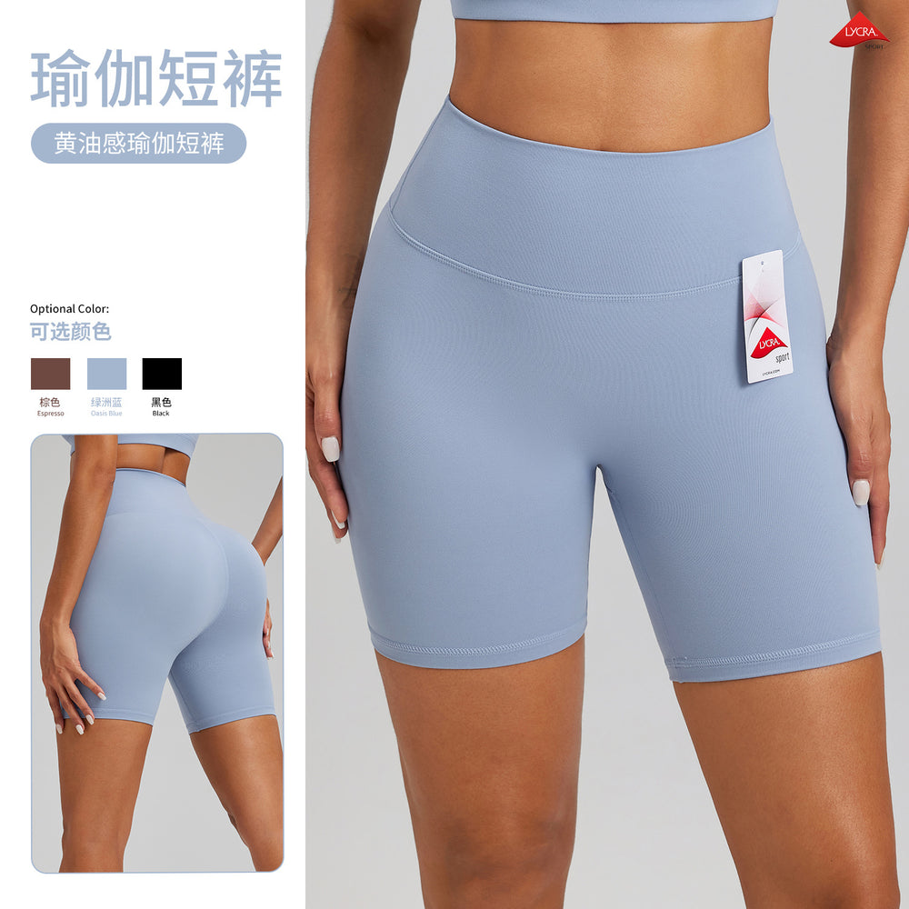 Fashionnew arrival lycra yoga shorts women's high waist hip lift no embarrassing line sweatpants outwear naked fitness shorts