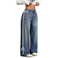 Fashion style side webbing strap wide leg jeans women's high waistloosestraight-legdrapedmoppants
