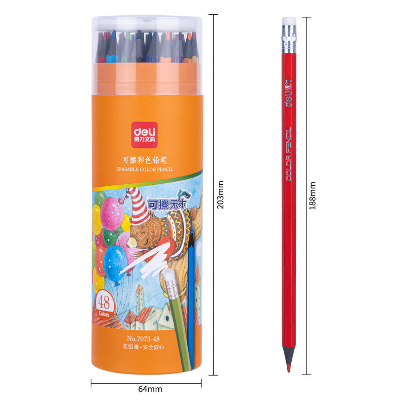 Deli 7073 Color Pencil Oil Erasable Color Pen Painting Pen Hexagonal Rod Eraser Head Color Pencil Painting Pen