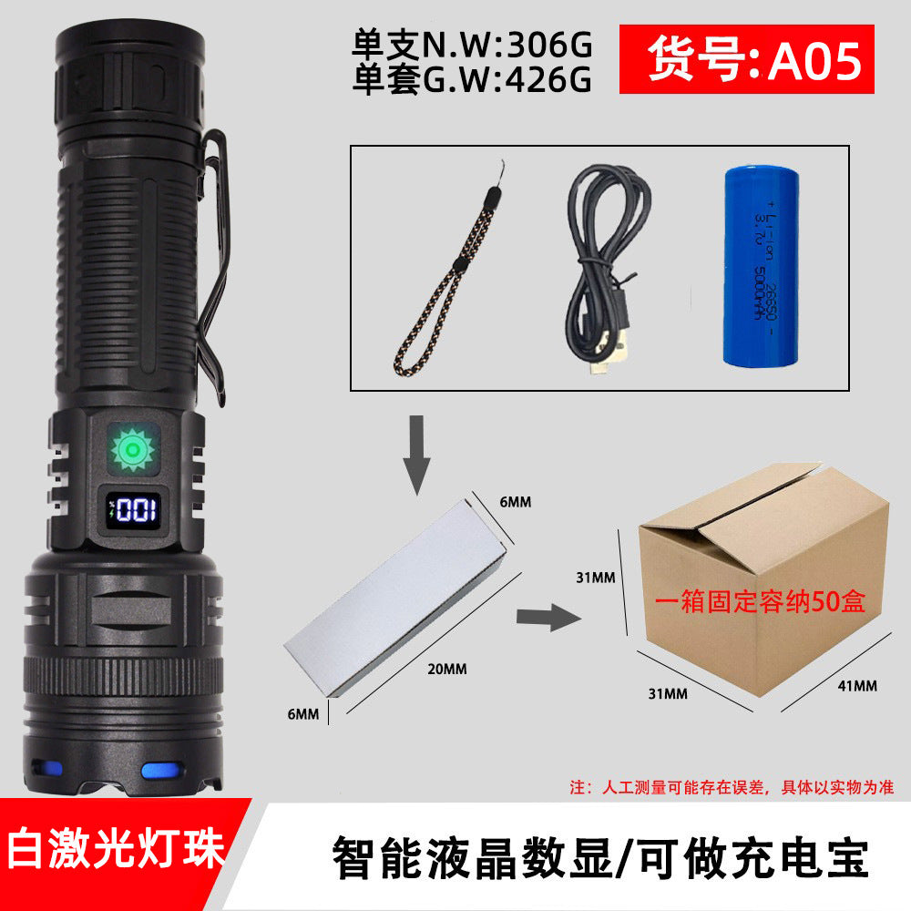 Cross-border new led strong light flashlight portable pen holder multi-function outdoor fast charging emergency digital display flashlight