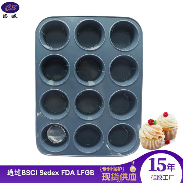 Thickened 12-hole muffin cup cake plate, silicone 12-hole round cake mold can be used as muffin DIY baking mold