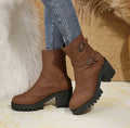 plus size boots for women fall and winternew arrivalfashionfashion round toe thick heel belt buckle women's boots
