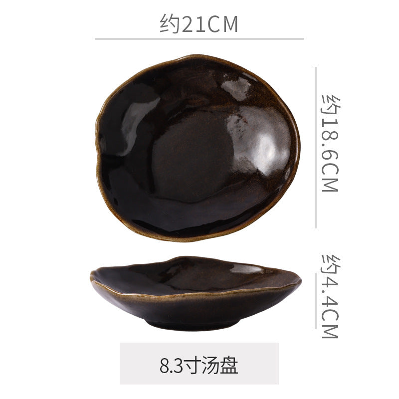 Creative ceramic special-shaped bowls, plates and tableware combination stylishclassy sense kiln-turned ceramic plate western food steak plate