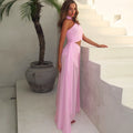 European and american export  summer new women's elegant sleeveless asymmetrical neckline sexy slim-fit irregular ribbon dress